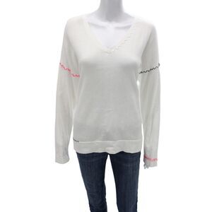 Lisa Todd Womens V-Neck Pullover Sweater White Cotton Long Sleeve Boho Size XL